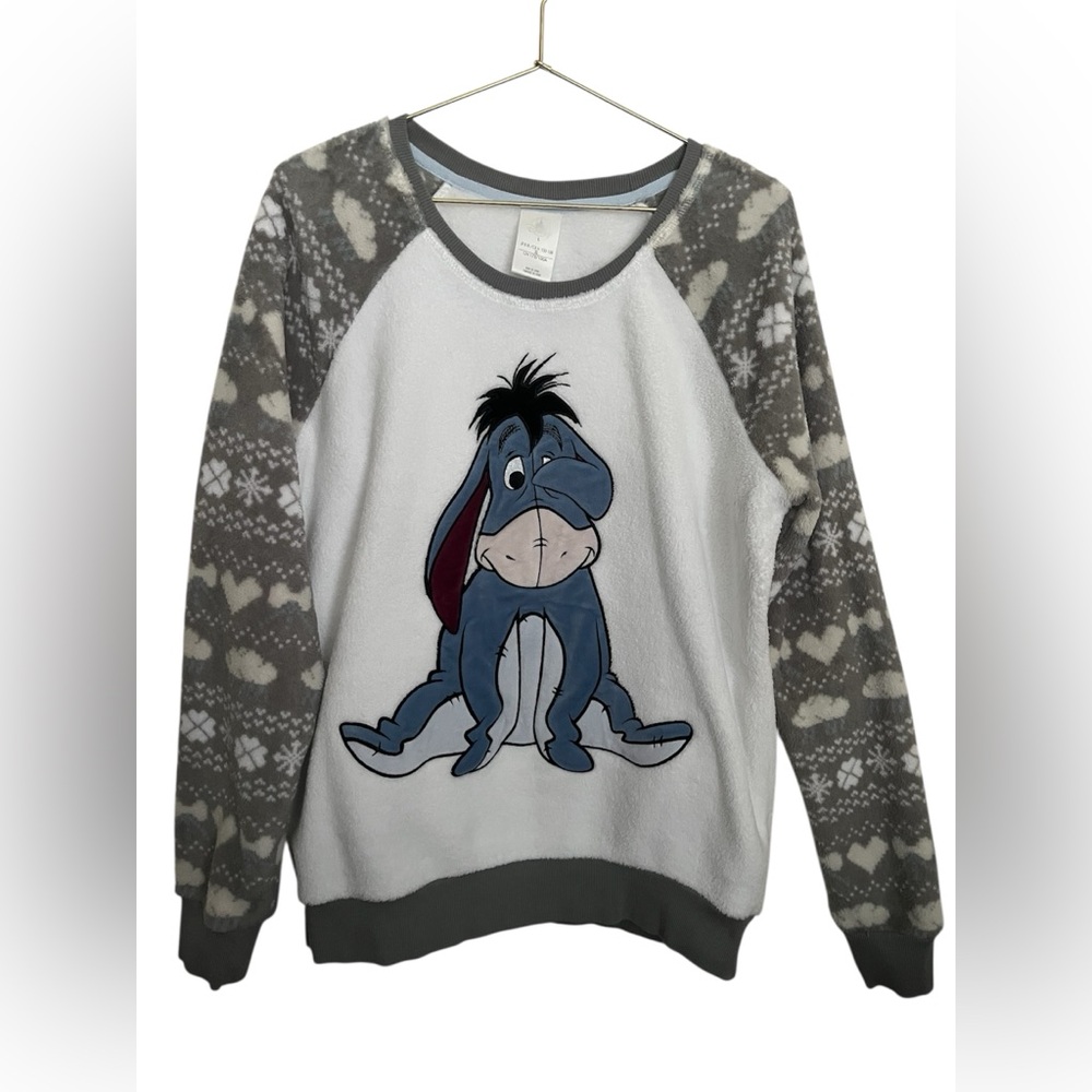 Disney Fleece Sweatshirt Women’s L Long Sleeve Gray/White Pullover Round Neck - Picture 2 of 12